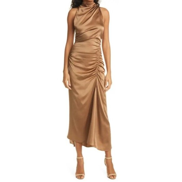 A.L.C. Inez Dress Toffee Brown Silk - Picture 2 of 10